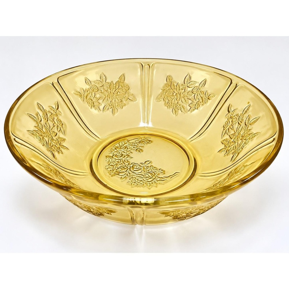 Federal Glass Sharon Cabbage Rose Amber 8.5" Bowl Depression Glass Vintage